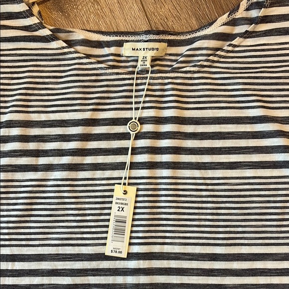 NWT MAX STUDIO blue and white tie Sleeve Boxy Blouse 2x - Picture 2 of 6